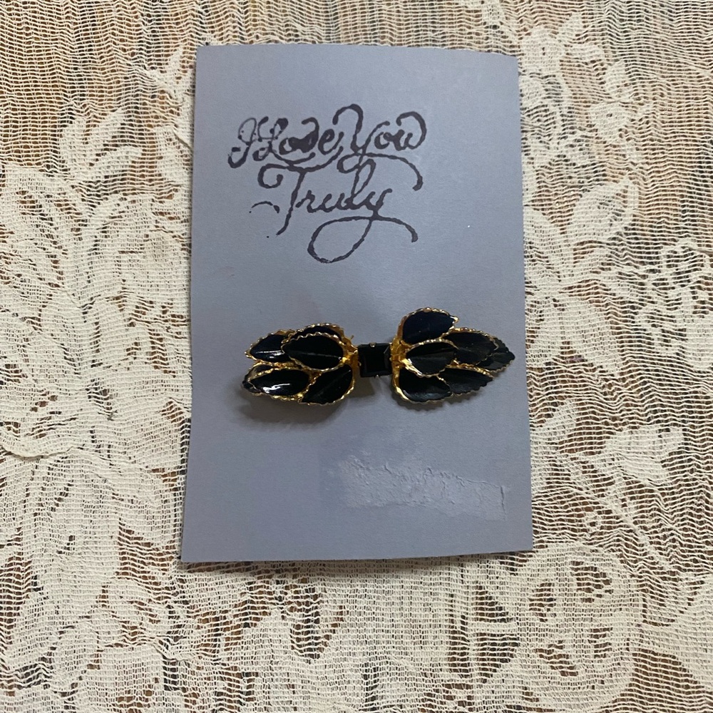 Vintage Bar Pin Black Enamel Gold Tone Brooch Pin.